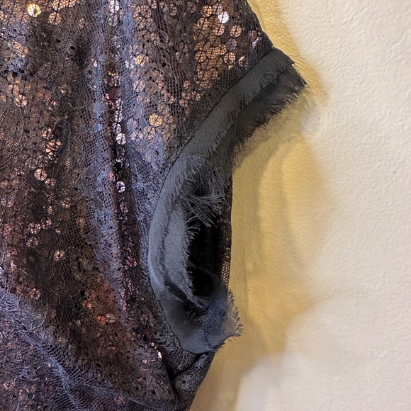 Joie | Addison Caviar Sequin Mesh Lace Cap Sleeves Cropped Fit Glam Boxy Blouse - Picture 12 of 15
